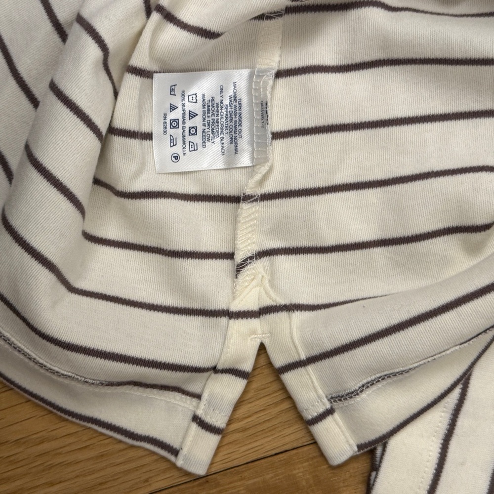 Lands' End Shirt Womens Cream Brown Striped Turtleneck Long Sleeve Stretch Sz M - Picture 4 of 7